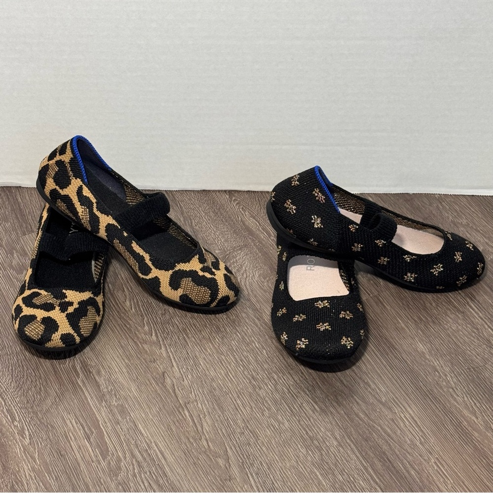 Rothy's Kids Leopard Print & Black Floral Mary Janes